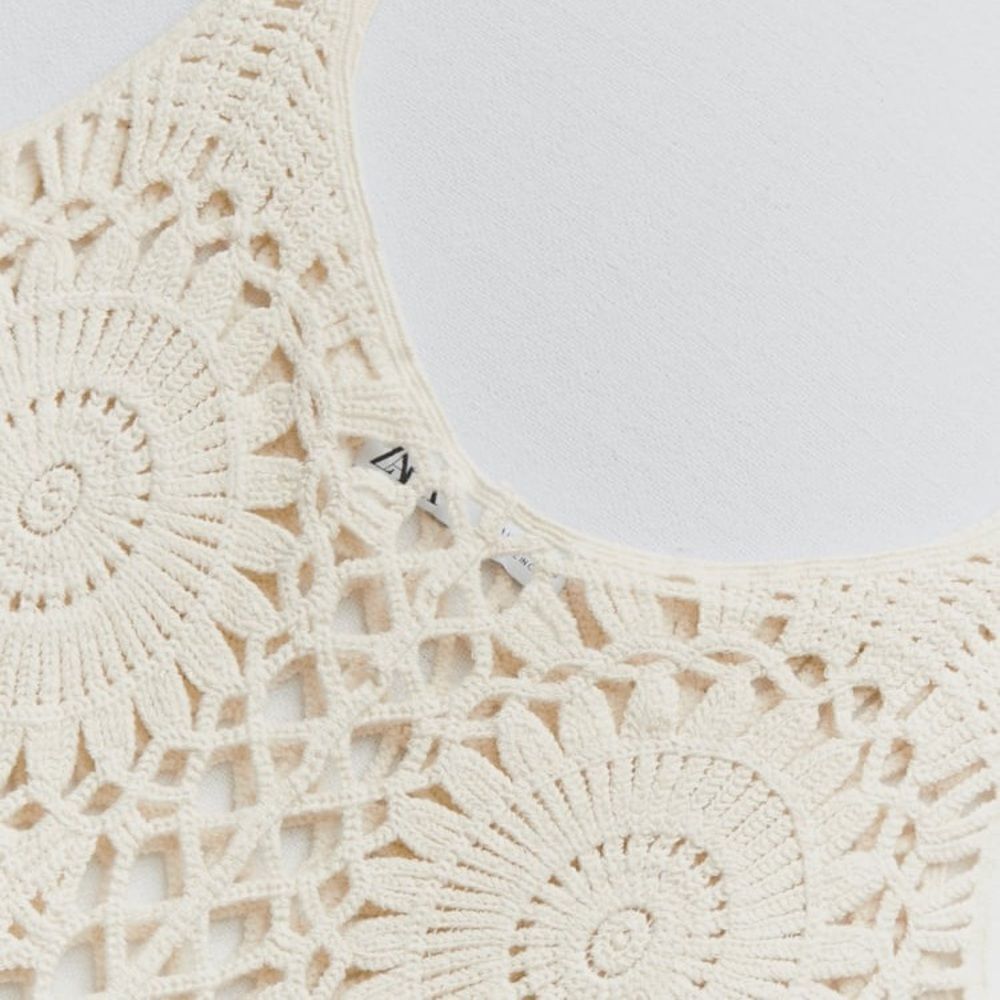 ZARA MACRAMÉ FRINGED KNIT DRESS - Picture 3 of 10